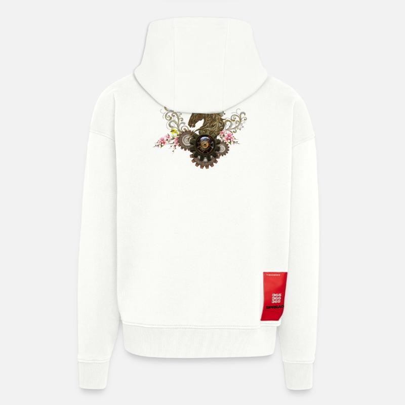 Dieses einzigartige Steampunk-Pferd mit Blumen - Zip Hoodie - made by SPREAD - OFF WHITE