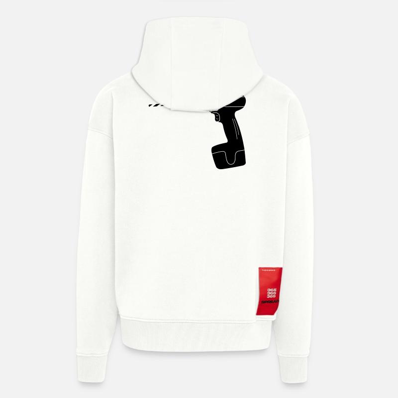 Logo de perceuse à outils - Veste à capuche bio épaisse oversize fabriqué en UE - OFF WHITE