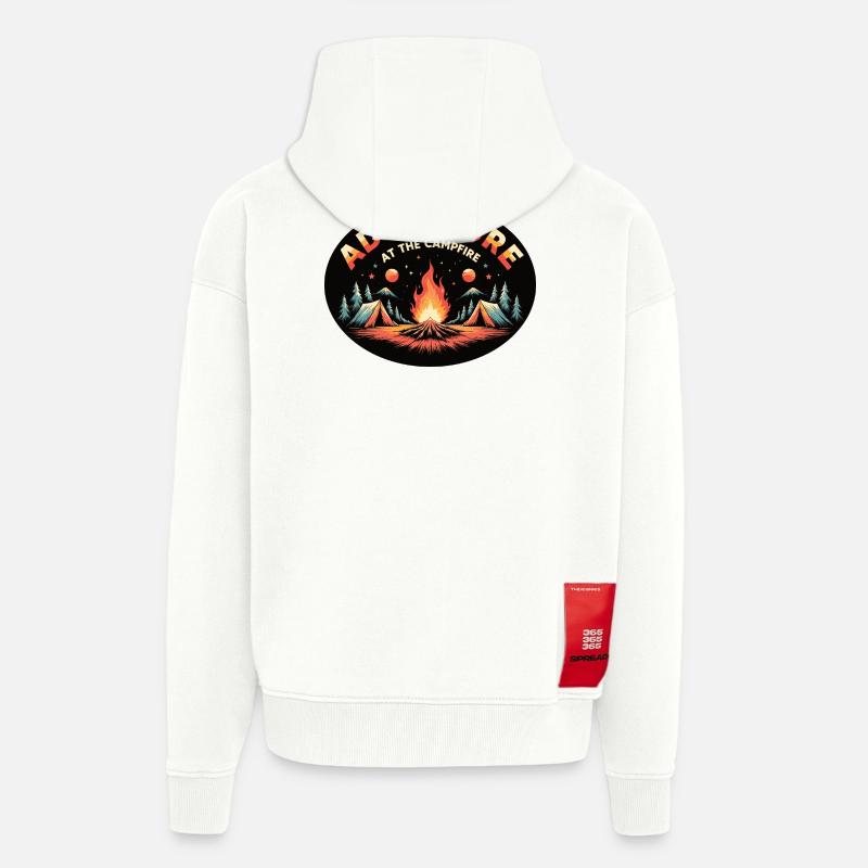 Aventure Feu de camp Rétro Camping - Veste à capuche bio épaisse oversize fabriqué en UE - OFF WHITE