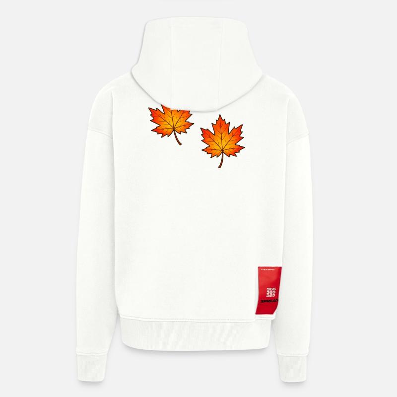 Illustration de feuilles d’érable d’automne - Veste à capuche bio épaisse oversize fabriqué en UE - OFF WHITE