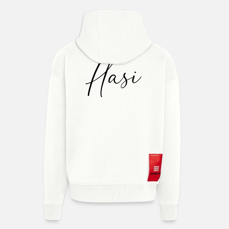 Hasi / Conception de l’écriture manuscrite - Veste à capuche bio épaisse oversize fabriqué en UE - OFF WHITE