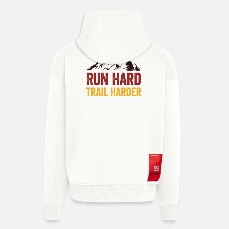 Courez fort. Trail plus difficile. - Veste à capuche bio épaisse oversize fabriqué en UE - OFF WHITE