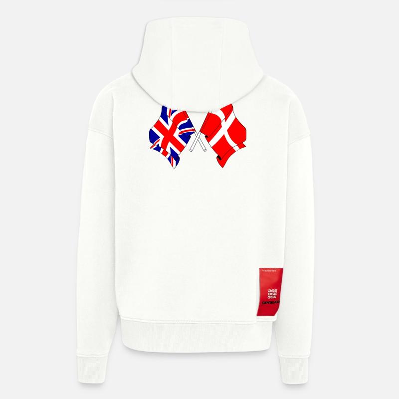 Drapeau de l’Angleterre, drapeau du Danemark - Veste à capuche bio épaisse oversize fabriqué en UE - OFF WHITE