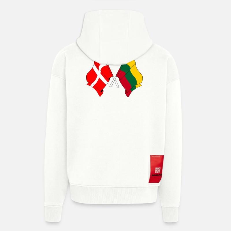 Drapeau Danemark, drapeau Lituanie - Veste à capuche bio épaisse oversize fabriqué en UE - OFF WHITE