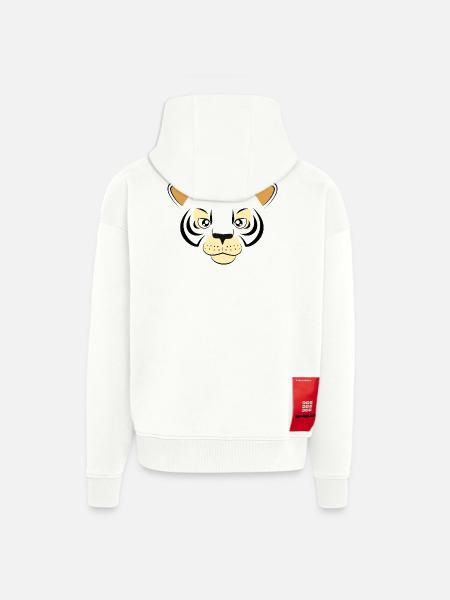 Cool Tiger Face Graphic Big Cat Wildlife Art - Heavyweight oversized organic ziphoodie made in EU - OFF WHITE