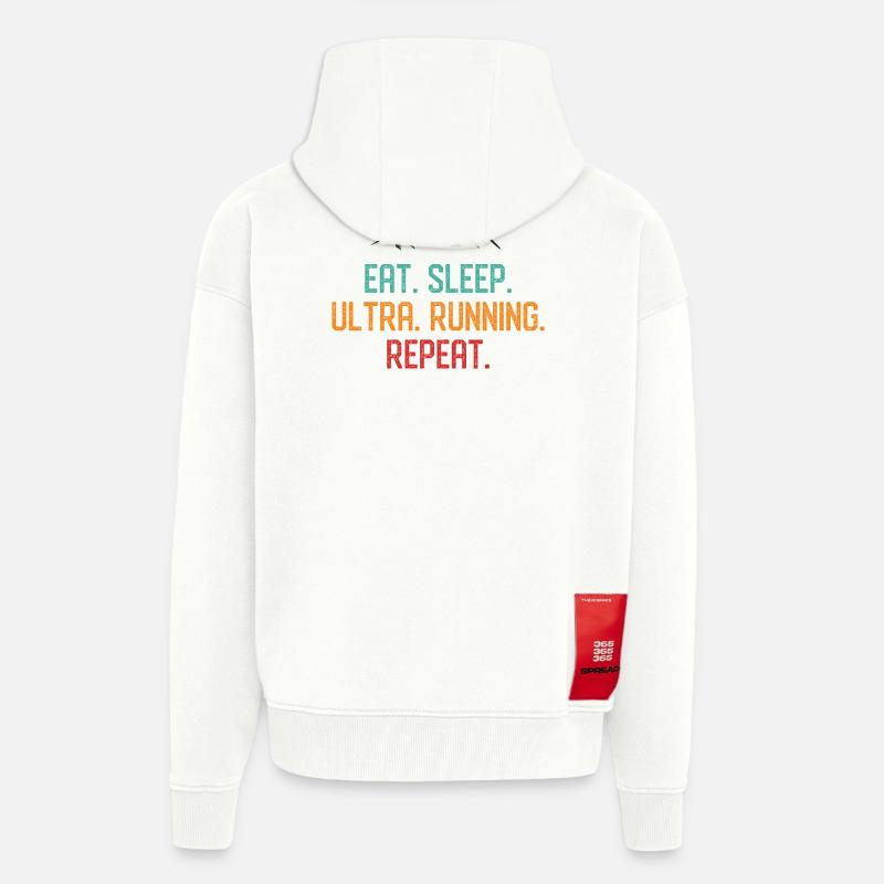 Manger. Dormir. Ultra Running. Répéter. - Veste à capuche bio épaisse oversize fabriqué en UE - OFF WHITE