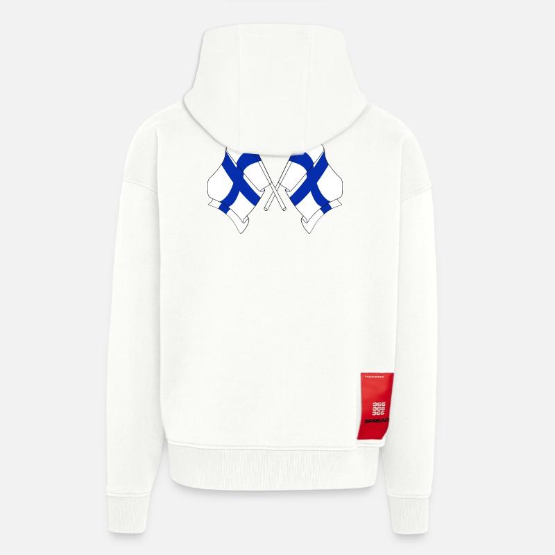 Deux drapeaux de la Finlande croisés - Veste à capuche bio épaisse oversize fabriqué en UE - OFF WHITE
