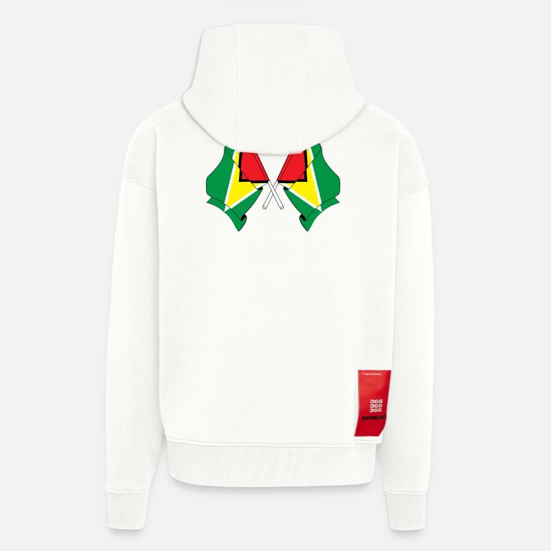 Deux drapeaux croisés de la Guyane - Veste à capuche bio épaisse oversize fabriqué en UE - OFF WHITE