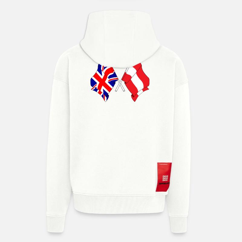 Drapeau de l’Angleterre, drapeau de l’Autriche - Veste à capuche bio épaisse oversize fabriqué en UE - OFF WHITE