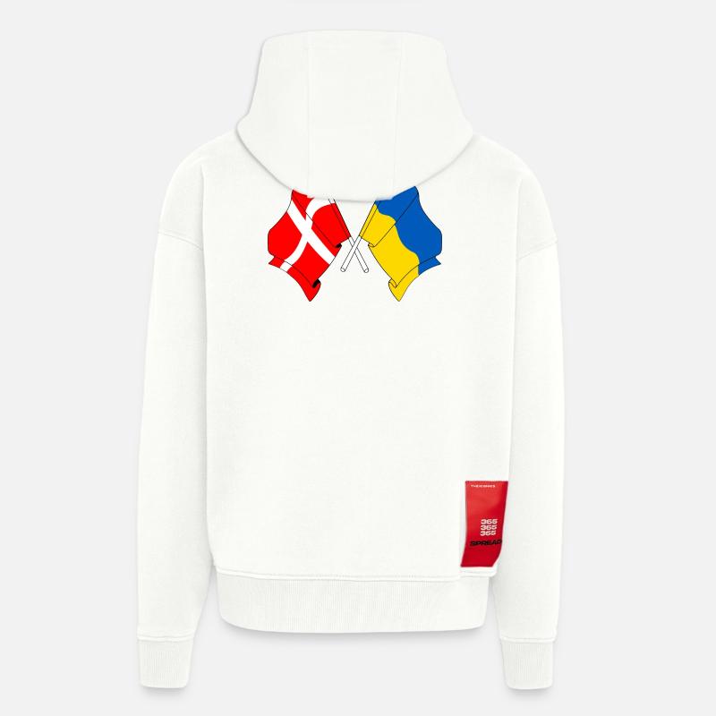 Drapeau Danemark, drapeau Ukraine - Veste à capuche bio épaisse oversize fabriqué en UE - OFF WHITE