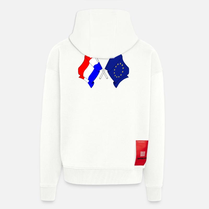 Drapeau des Pays-Bas, drapeau de l’Europe - Veste à capuche bio épaisse oversize fabriqué en UE - OFF WHITE