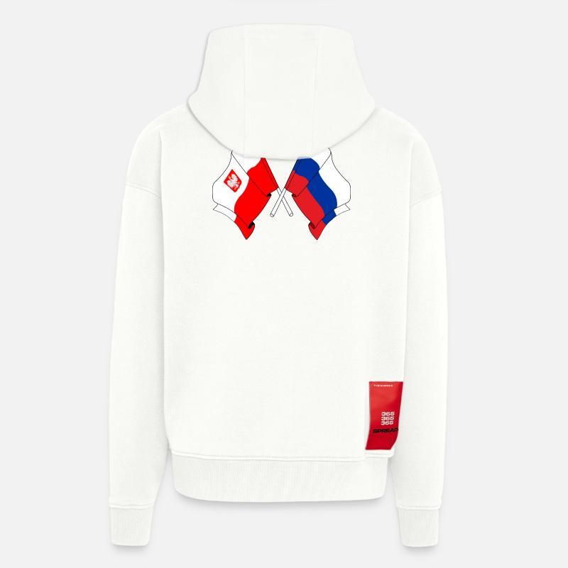 Drapeau Pologne, Russie - Veste à capuche bio épaisse oversize fabriqué en UE - OFF WHITE