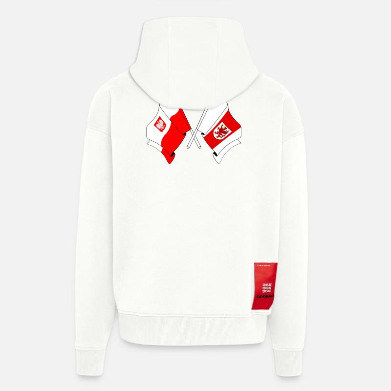 Drapeau Pologne, Poméranie croisé - Veste à capuche bio épaisse oversize fabriqué en UE - OFF WHITE