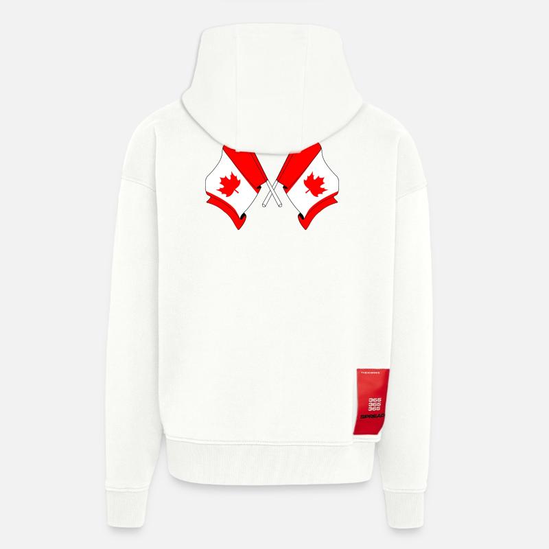 Drapeaux du Canada croisés - Veste à capuche bio épaisse oversize fabriqué en UE - OFF WHITE