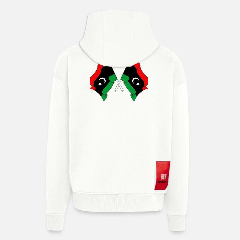 Deux drapeaux Libye - Veste à capuche bio épaisse oversize fabriqué en UE - OFF WHITE