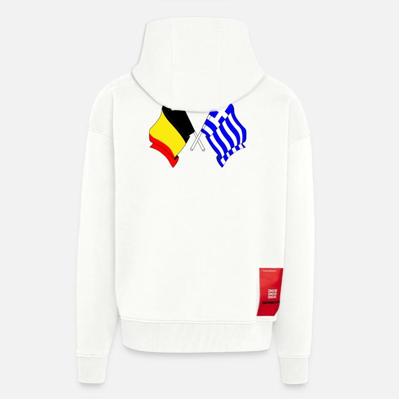 Drapeau Belgique, drapeau Grèce - Veste à capuche bio épaisse oversize fabriqué en UE - OFF WHITE