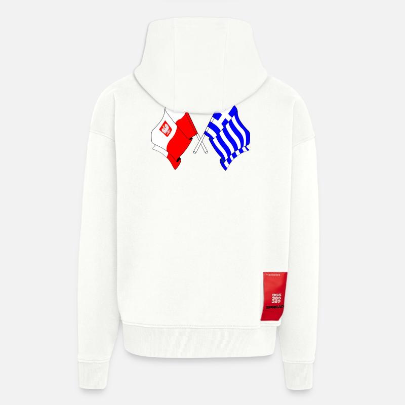 Drapeau Pologne, drapeau Grèce - Veste à capuche bio épaisse oversize fabriqué en UE - OFF WHITE