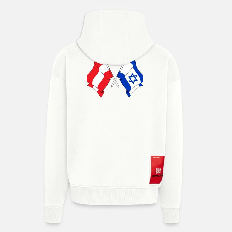 Drapeau Autriche, drapeau Israël - Veste à capuche bio épaisse oversize fabriqué en UE - OFF WHITE