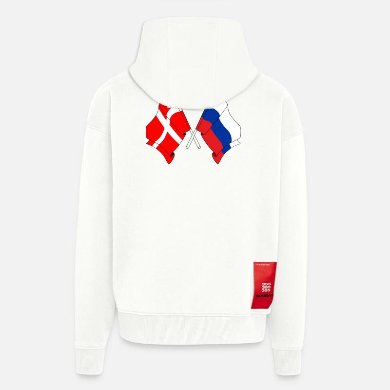 Drapeau Danemark, drapeau Russie - Veste à capuche bio épaisse oversize fabriqué en UE - OFF WHITE