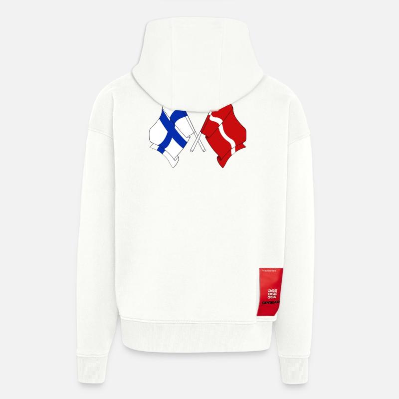 Drapeau Finlande, drapeau Lettonie - Veste à capuche bio épaisse oversize fabriqué en UE - OFF WHITE