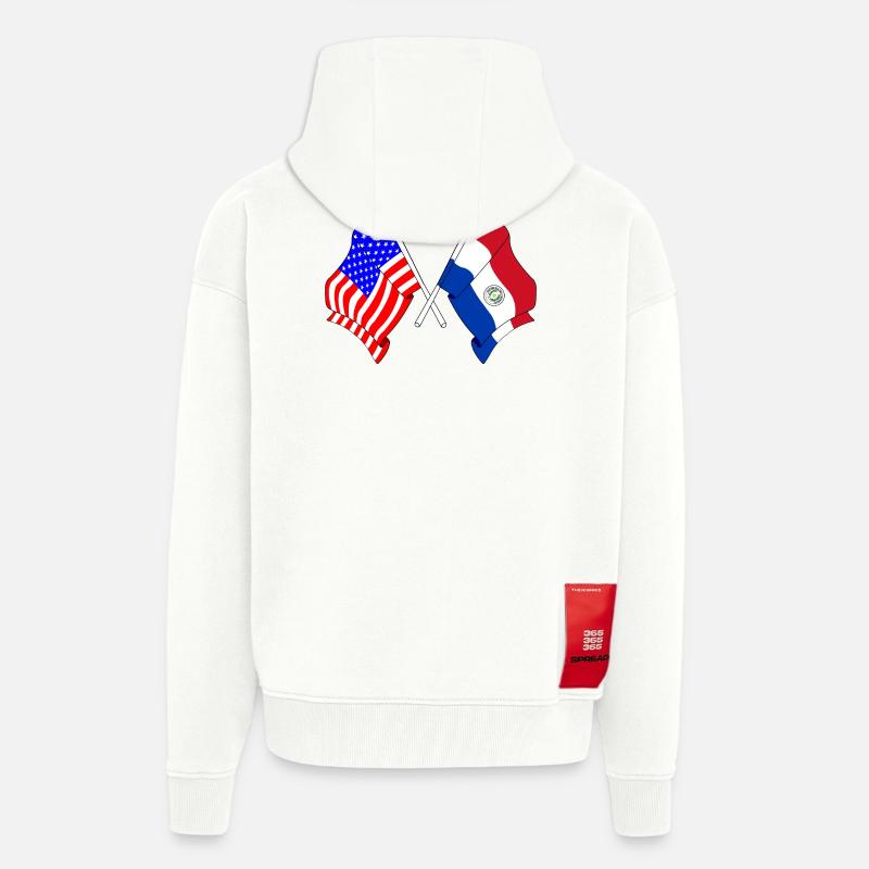 Drapeau des États-Unis, drapeau du Paraguay - Veste à capuche bio épaisse oversize fabriqué en UE - OFF WHITE