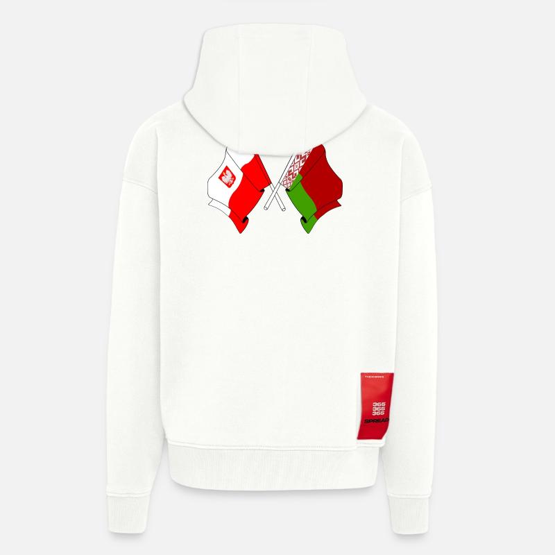 Drapeau de la Pologne, Russie Blanche - Veste à capuche bio épaisse oversize fabriqué en UE - OFF WHITE