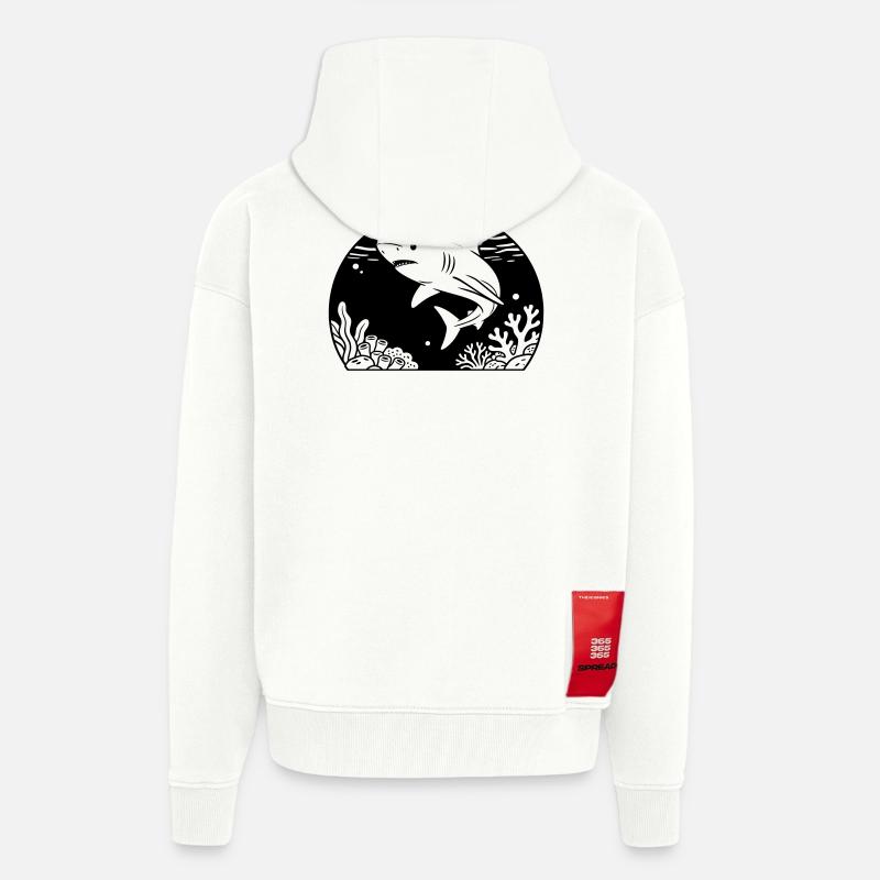 Requin avec corail - Veste à capuche bio épaisse oversize fabriqué en UE - OFF WHITE