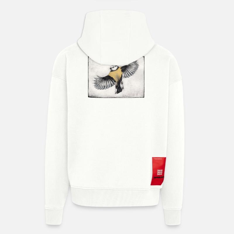 Vogel im Flug - handgeschnitzte Druckvorlage - Zip Hoodie - made by SPREAD - OFF WHITE