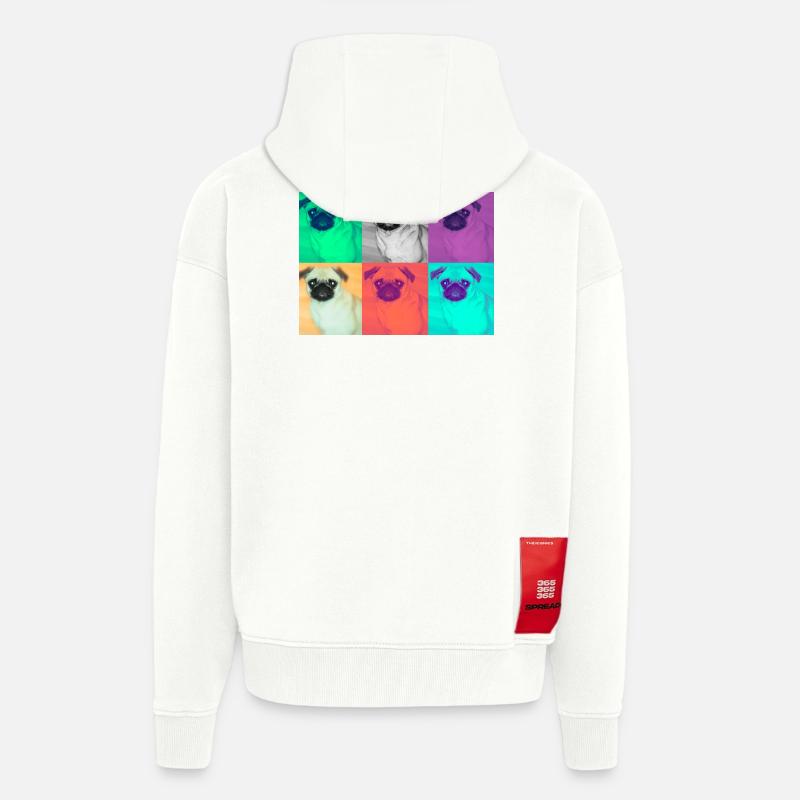 Pop Art Conception de chien - Veste à capuche bio épaisse oversize fabriqué en UE - OFF WHITE