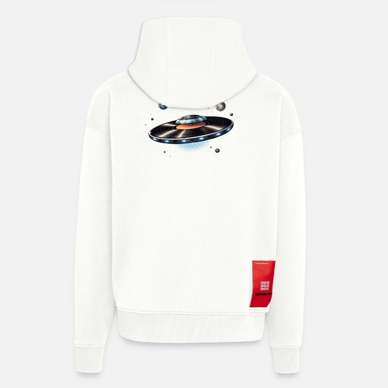 OVNI tiré d’un disque vinyle dans l’espace - Veste à capuche bio épaisse oversize fabriqué en UE - OFF WHITE