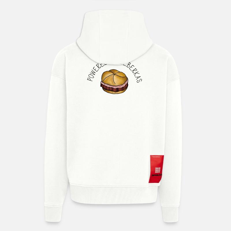 Propulsé par Leberkas – Leberkäse Spruch - Veste à capuche bio épaisse oversize fabriqué en UE - OFF WHITE