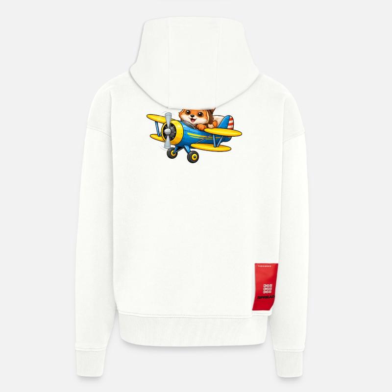 Fuchs Pilot Doppeldecker Flugzeug Cartoon   - Zip Hoodie - made by SPREAD - OFF WHITE
