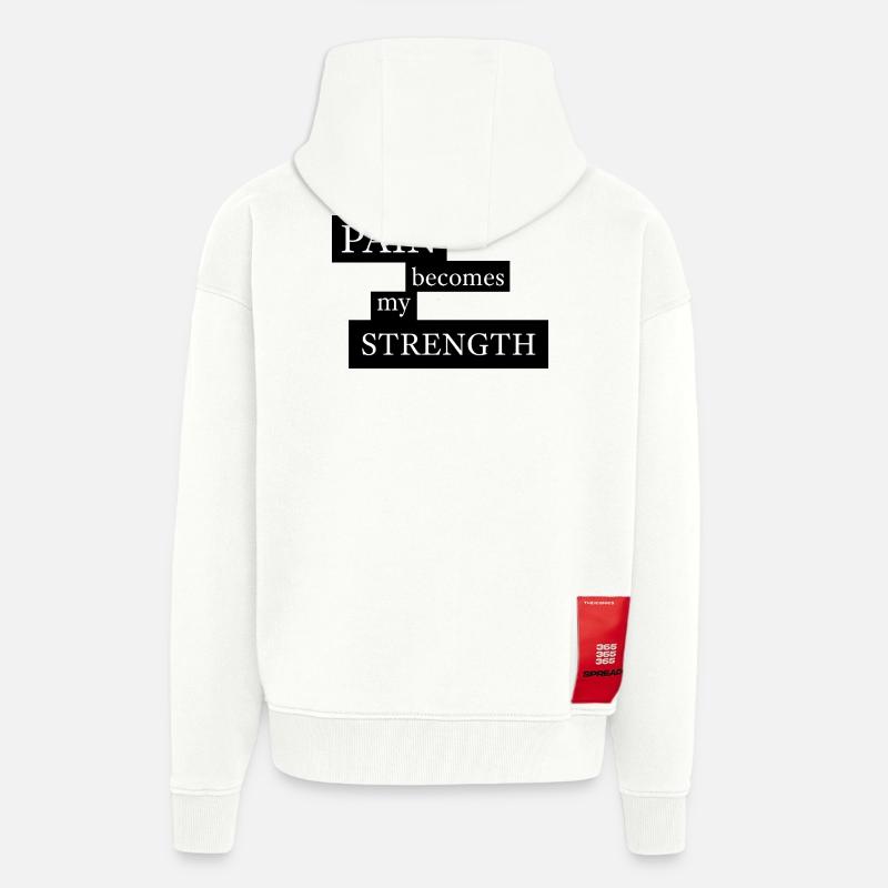 La douleur devient ma force - Veste à capuche bio épaisse oversize fabriqué en UE - OFF WHITE