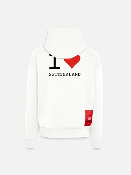 I LOVE SWITZERLAND - Veste à capuche bio épaisse oversize fabriqué en UE - OFF WHITE