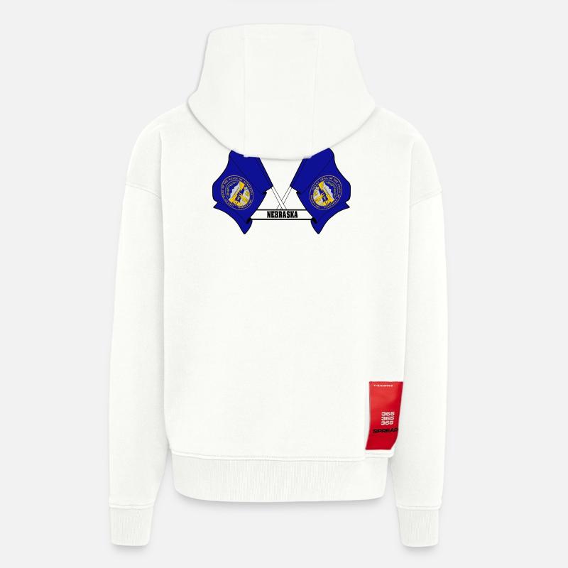 texte des petits drapeaux NEBRASKA - Veste à capuche bio épaisse oversize fabriqué en UE - OFF WHITE