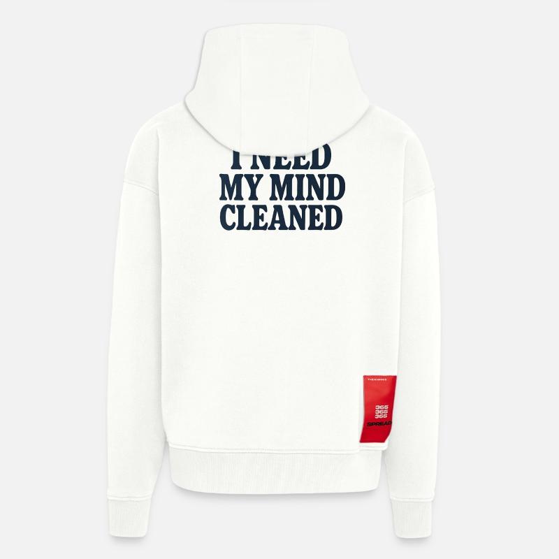 Mindfulness Motivation, Funny Saying Mind Cleaned  - Veste à capuche bio épaisse oversize fabriqué en UE - OFF WHITE
