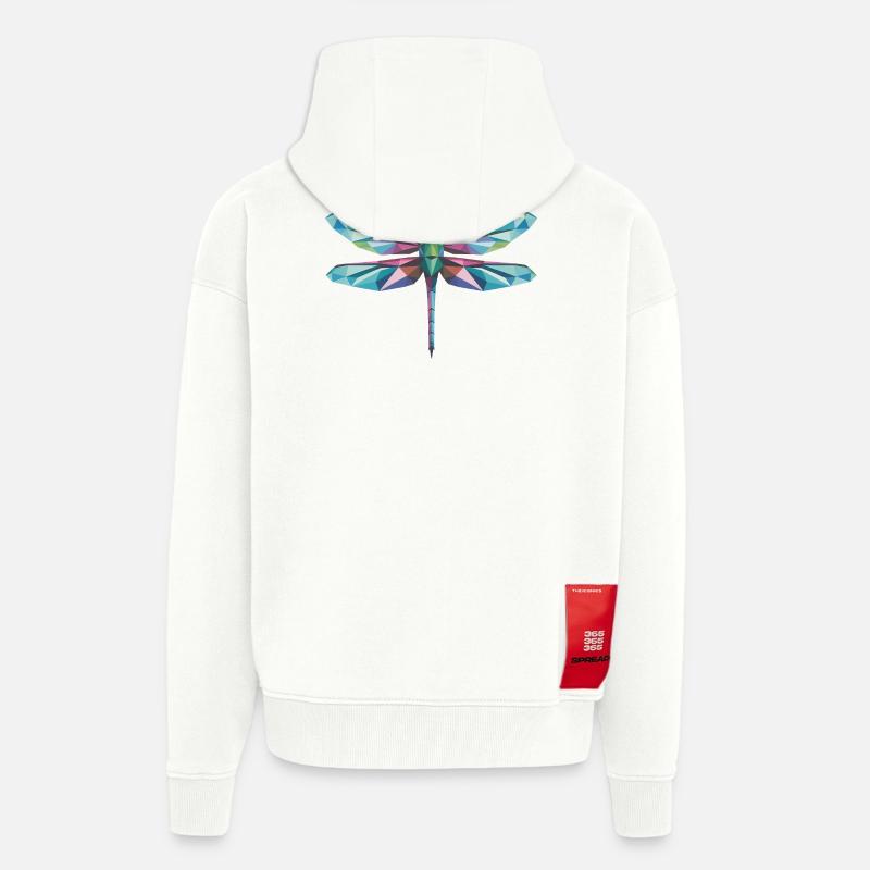 Libellule - Logo Low Poly cool - Veste à capuche bio épaisse oversize fabriqué en UE - OFF WHITE