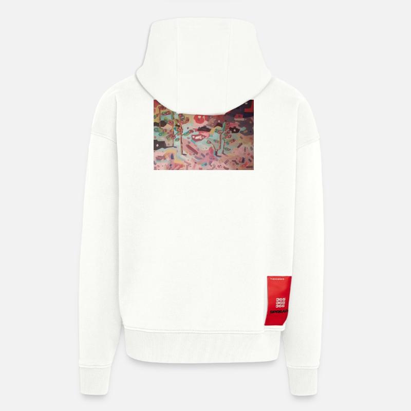 Jardin abstrait des couleurs - Veste à capuche bio épaisse oversize fabriqué en UE - OFF WHITE