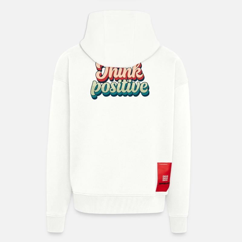 Think Positive Rétro Script - Veste à capuche bio épaisse oversize fabriqué en UE - OFF WHITE