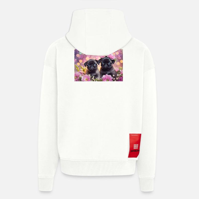 Petits chiens avec couronne de fleurs - Veste à capuche bio épaisse oversize fabriqué en UE - OFF WHITE