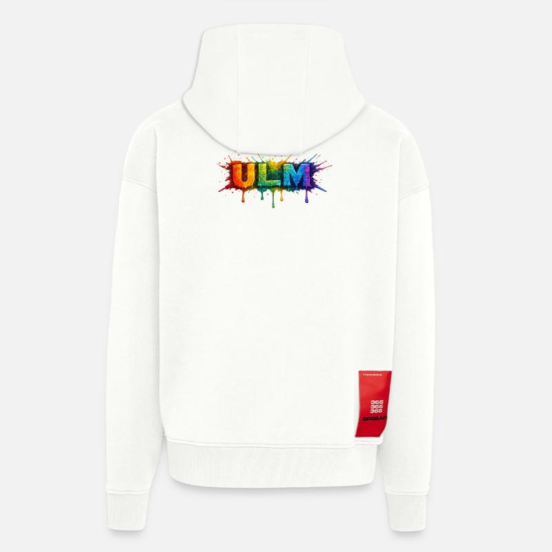 Regenbogenfarben ULM Schriftzug - Zip Hoodie - made by SPREAD - OFF WHITE