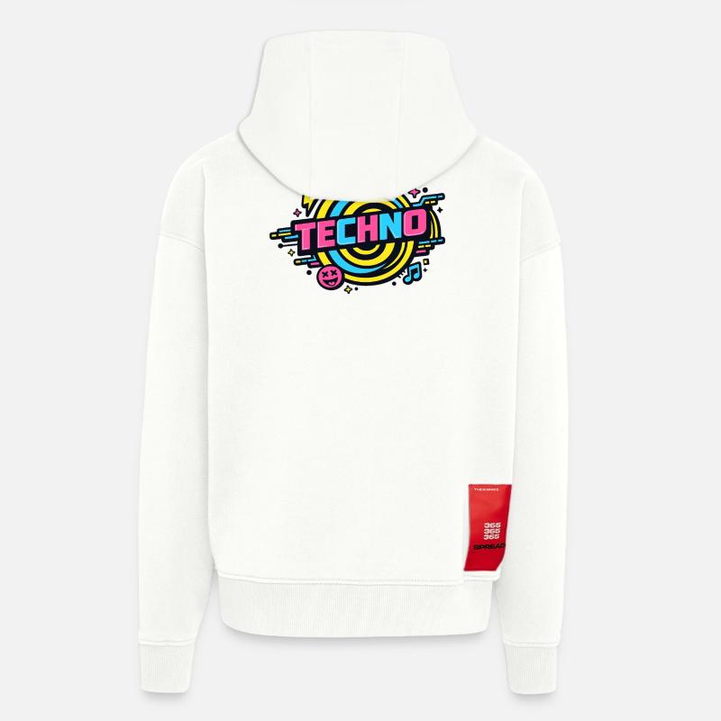 Techno Neon Retro Circle - Veste à capuche bio épaisse oversize fabriqué en UE - OFF WHITE