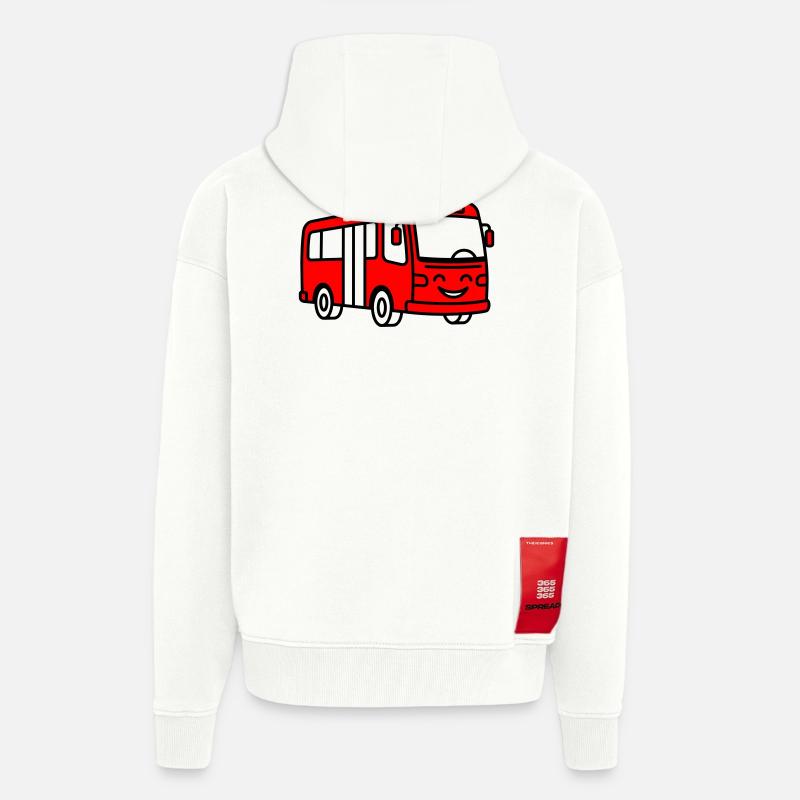 Dessin animé de bus - Veste à capuche bio épaisse oversize fabriqué en UE - OFF WHITE