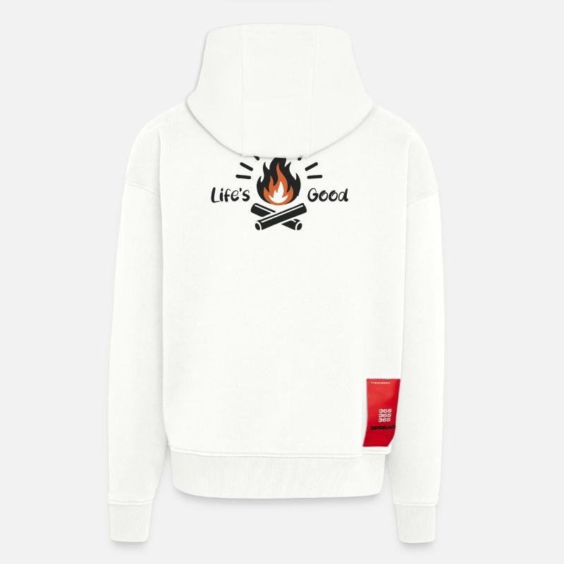 La vie est belle - Veste à capuche bio épaisse oversize fabriqué en UE - OFF WHITE