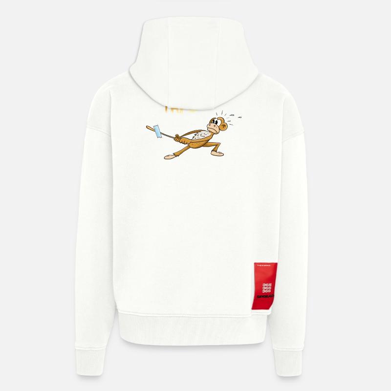 Singe humoristique avec conception de ruban - Veste à capuche bio épaisse oversize fabriqué en UE - OFF WHITE