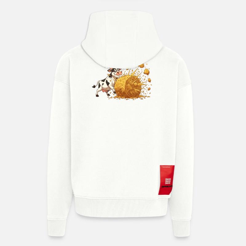 Explosion de vache et de foin - Veste à capuche bio épaisse oversize fabriqué en UE - OFF WHITE