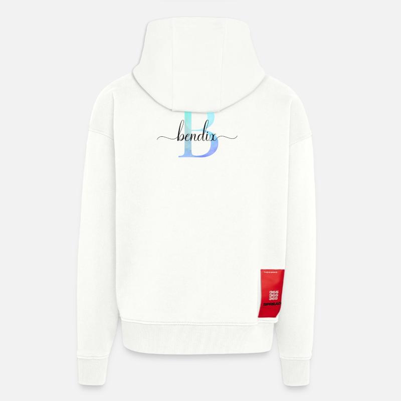 B| Monogramme | Nom | Bendix | Aquarelle - Veste à capuche bio épaisse oversize fabriqué en UE - OFF WHITE