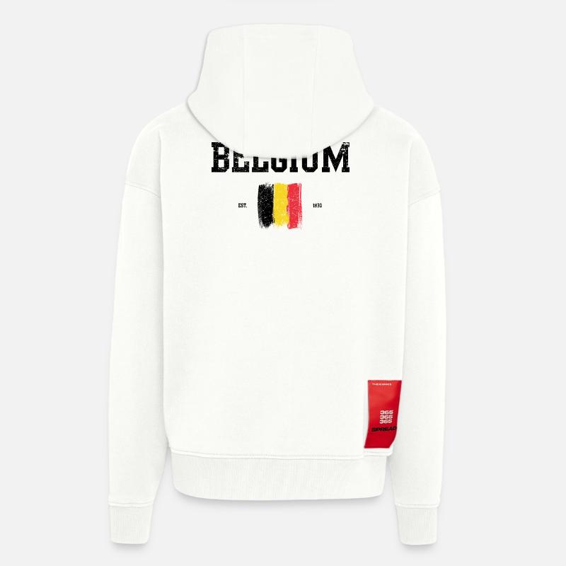 Impression d’art abstraite drapeau belge - Veste à capuche bio épaisse oversize fabriqué en UE - OFF WHITE