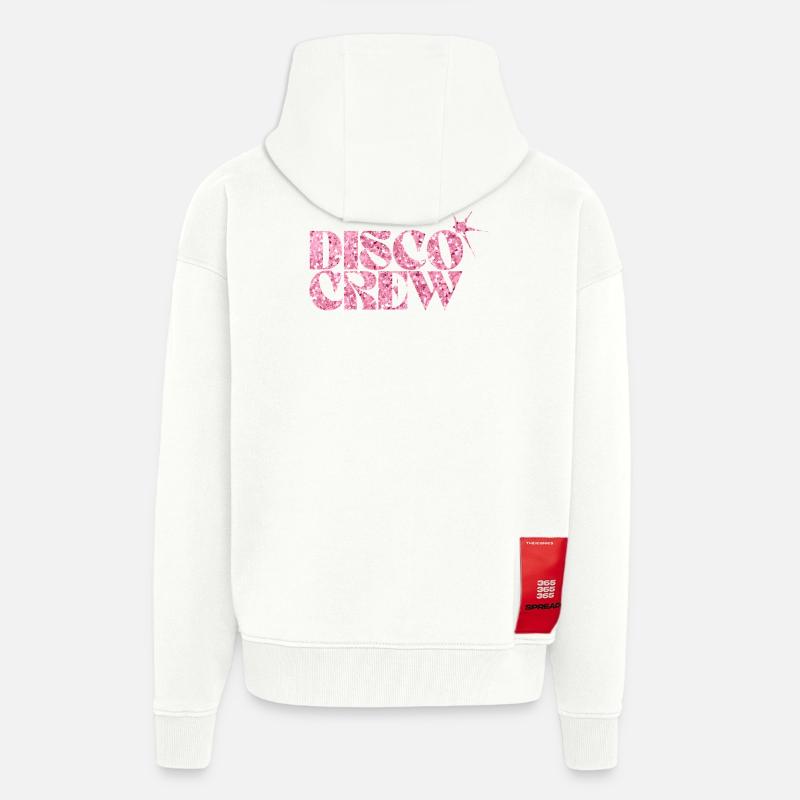 Disco Crew Logo à paillettes roses - Veste à capuche bio épaisse oversize fabriqué en UE - OFF WHITE