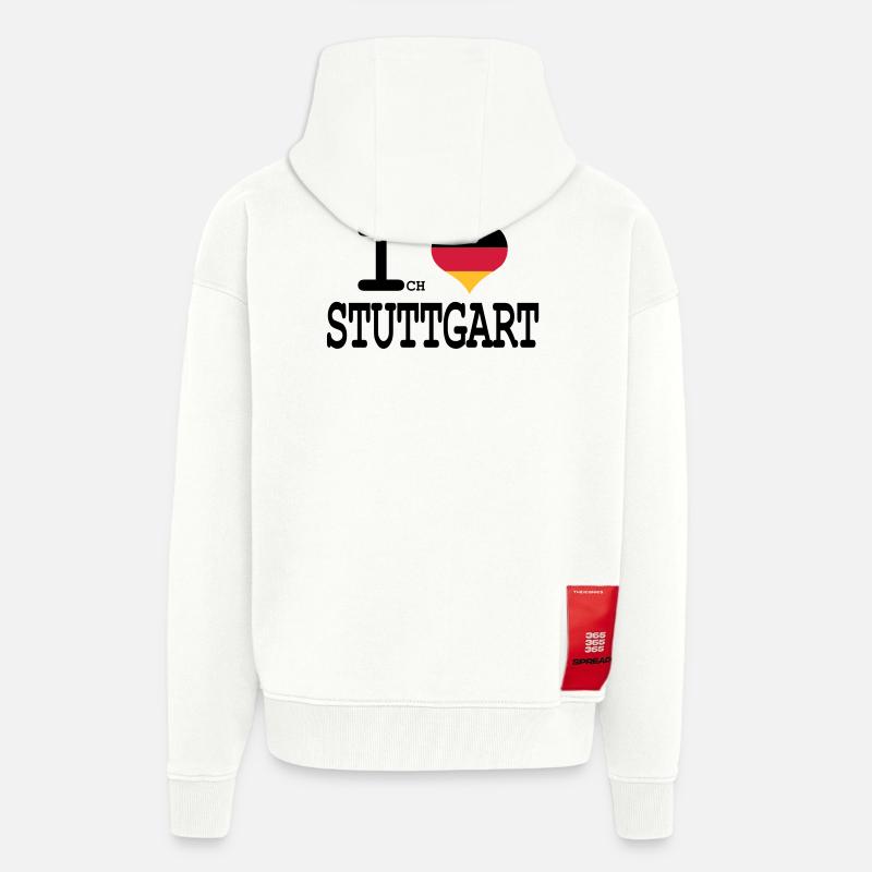 J'aime Stuttgart - Veste à capuche bio épaisse oversize fabriqué en UE - OFF WHITE